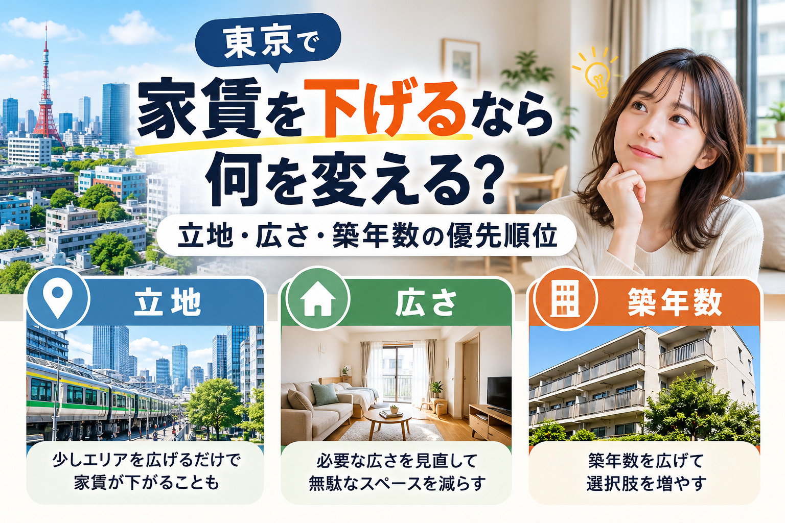 東京で家賃を下げる方法は?立地・広さ・築年数の優先順位を解説の画像