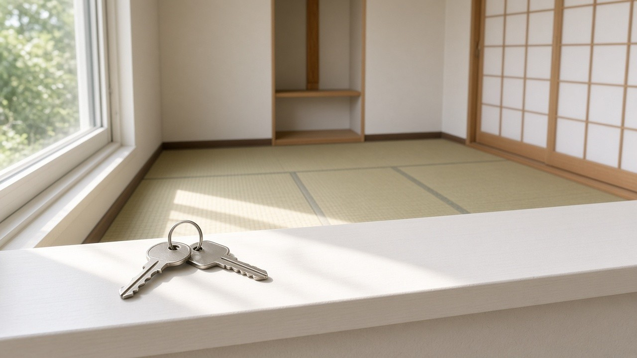 引き渡しの日に空室のリビングに置かれた家の鍵のイメージ