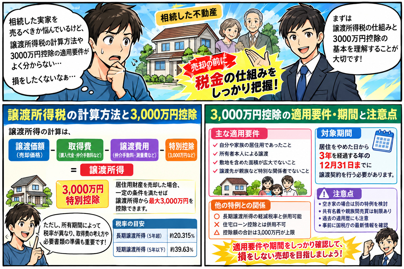 譲渡取得税の計算方法は？3000万円控除特例の適用要件期間と注意点を解説の画像