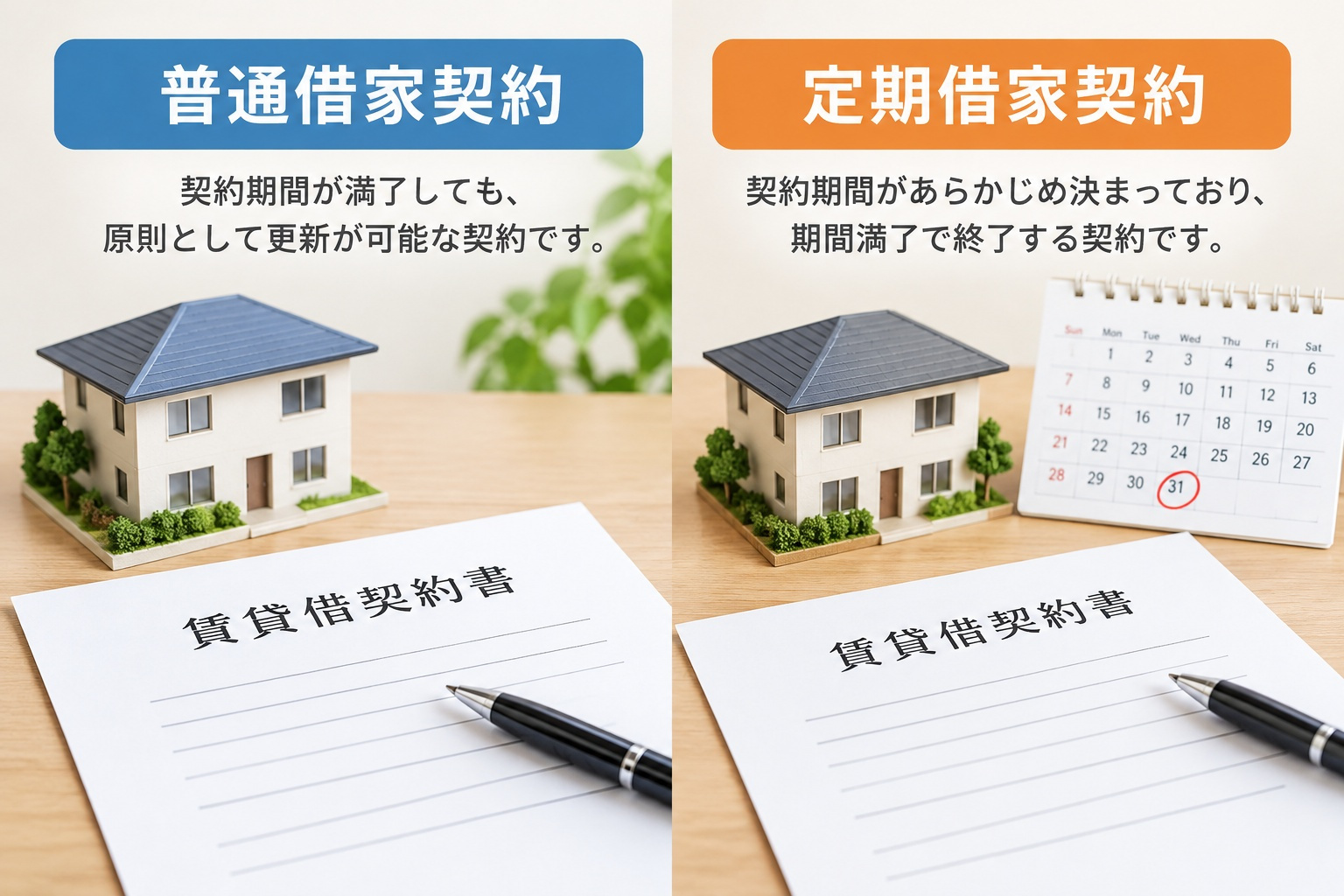定期借家契約と普通借家契約の違いは？部屋を借りる前に仕組みと注意点を理解するの画像