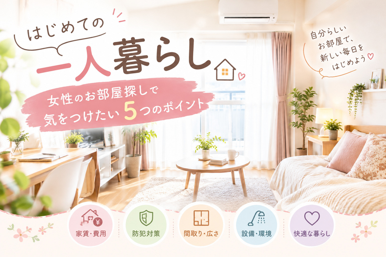 初めての一人暮らし。女性のお部屋探しで気をつけたい5つのポイントの画像