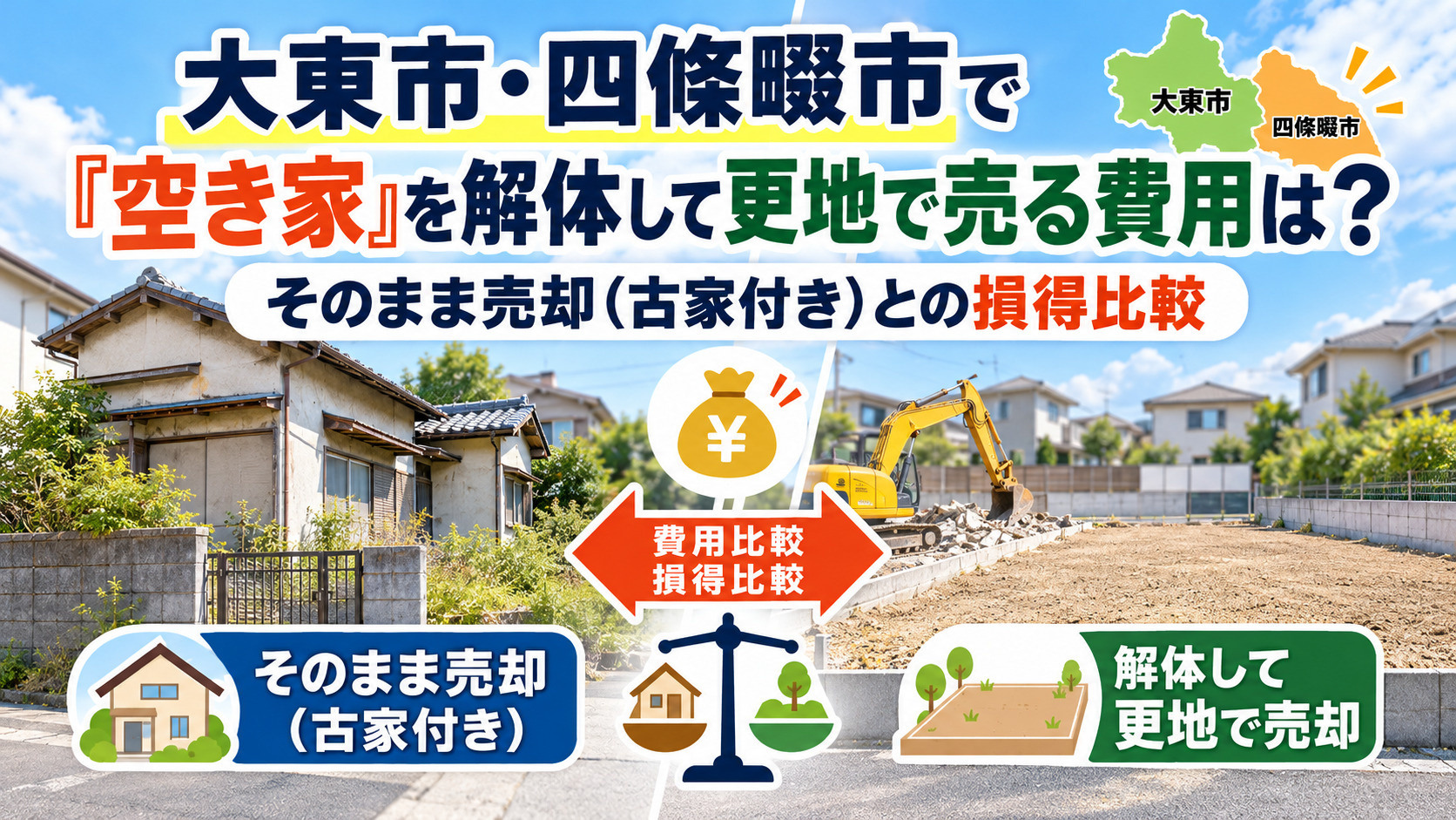 大東市・四條畷市で「空き家」を解体して更地で売る費用は？そのまま売却（古家付き）との損得比較の画像
