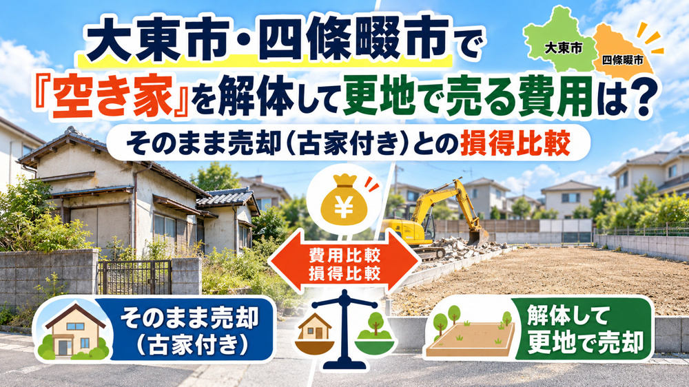 大東市・四條畷市で「空き家」を解体して更地で売る費用は？そのまま売却（古家付き）との損得比較の画像