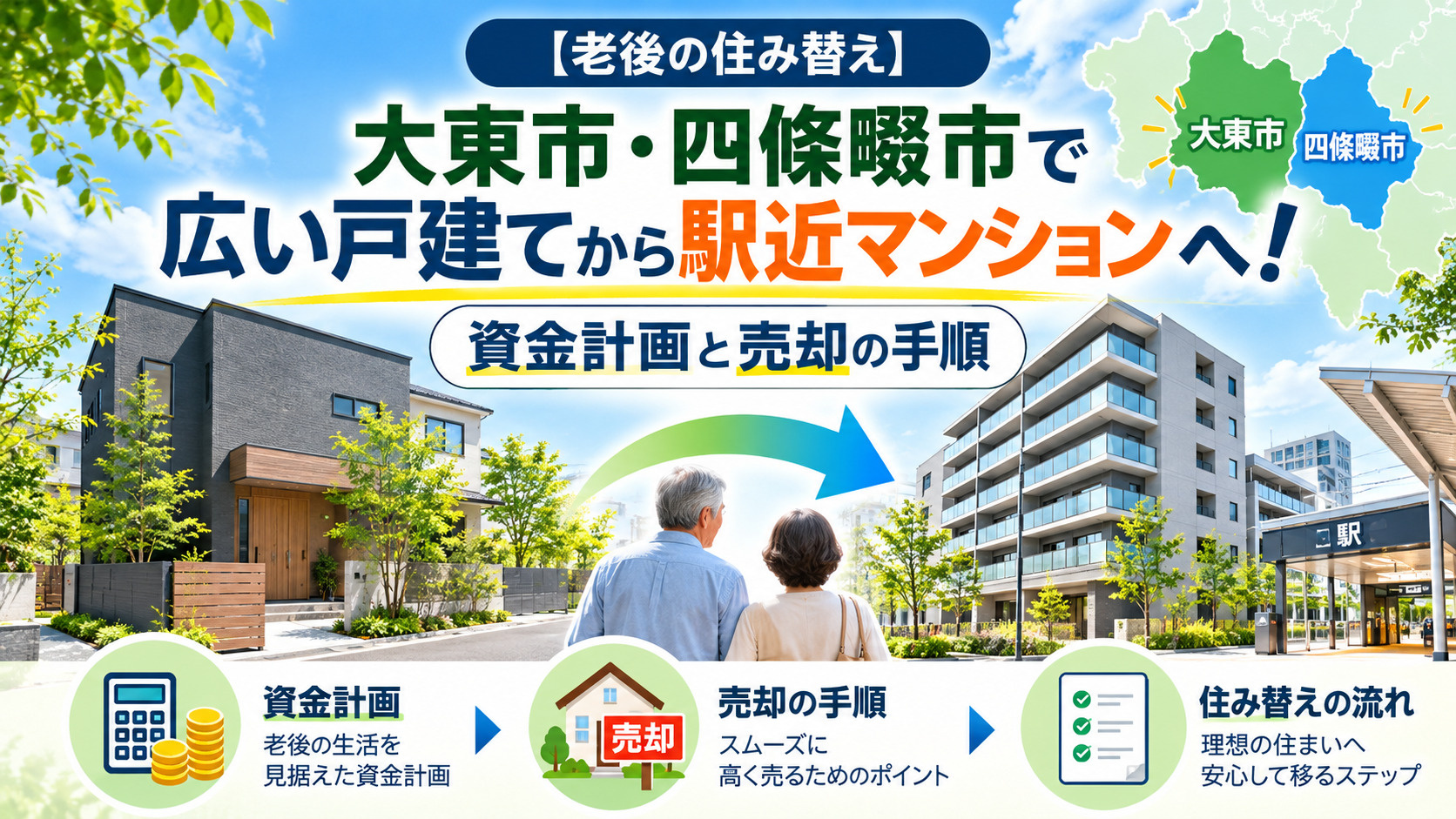 【老後の住み替え】大東市・四條畷市で広い戸建てから駅近マンションへ!資金計画と売却の手順の画像