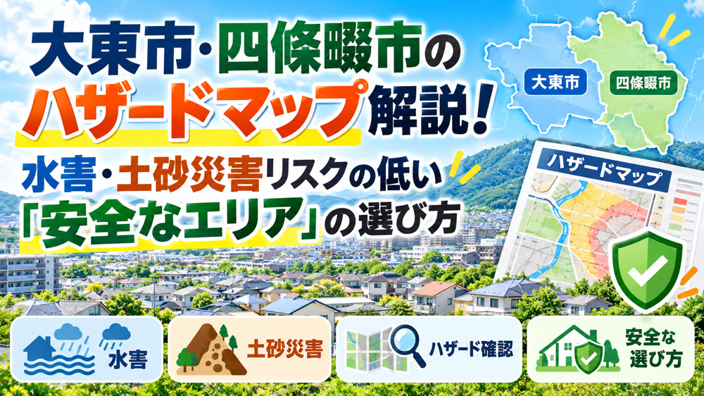 大東市・四條畷市のハザードマップ解説！水害・土砂災害リスクの低い「安全なエリア」の選び方の画像