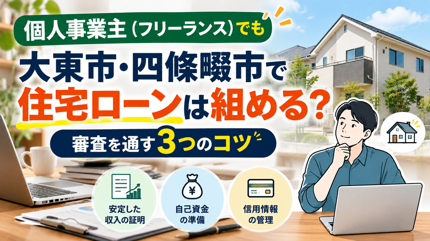 個人事業主(フリーランス)でも大東市・四條畷市で住宅ローンは組める?審査を通す3つのコツの画像
