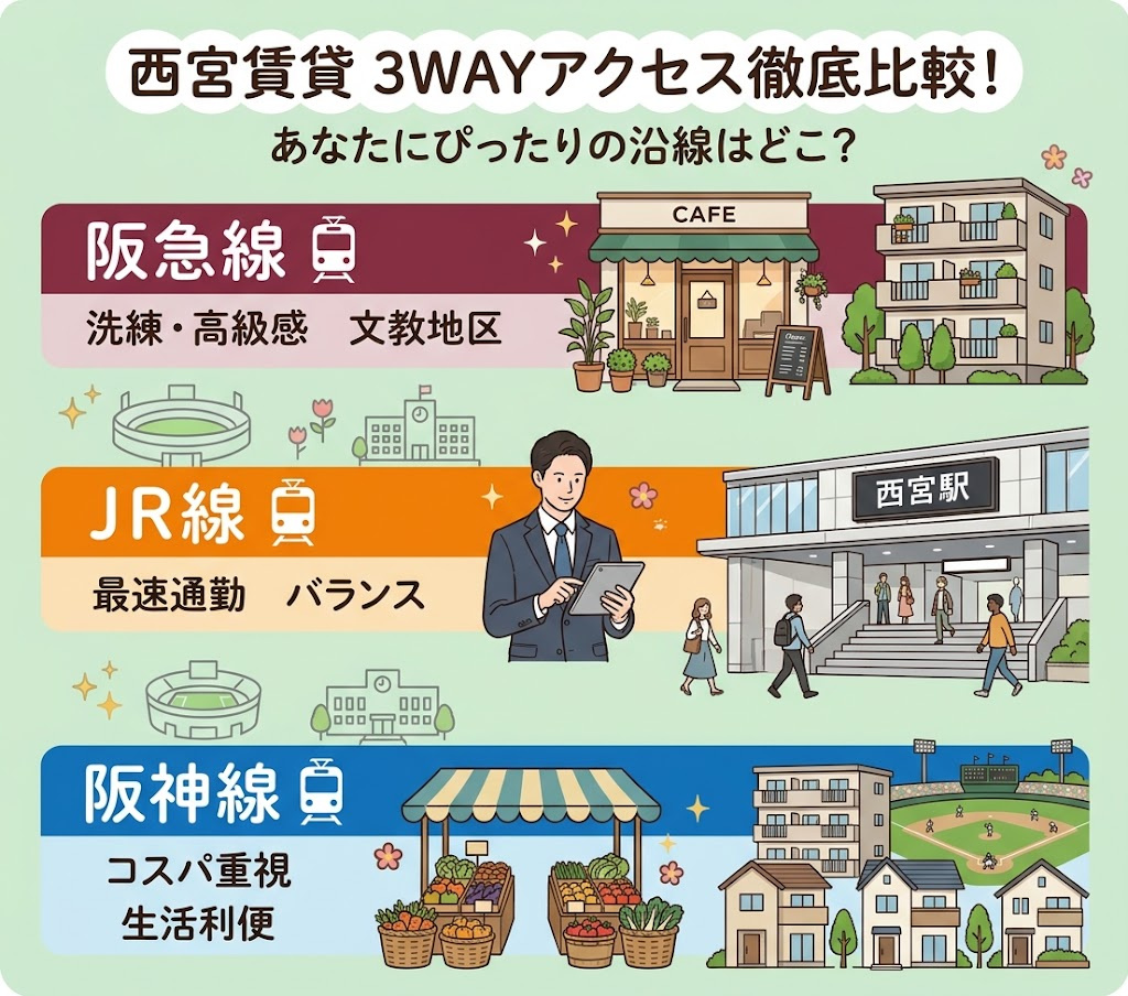 【西宮　賃貸】阪急・JR・阪神の違いを徹底比較！あなたにぴったりの沿線はどこ？の画像