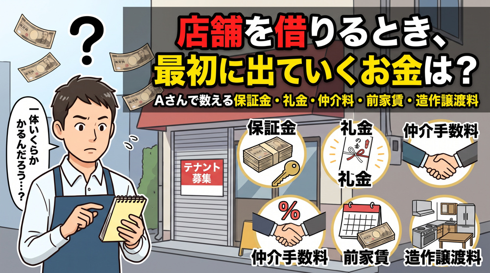 店舗を借りる時に最初に出るお金｜保証金・礼金・仲介手数料の画像