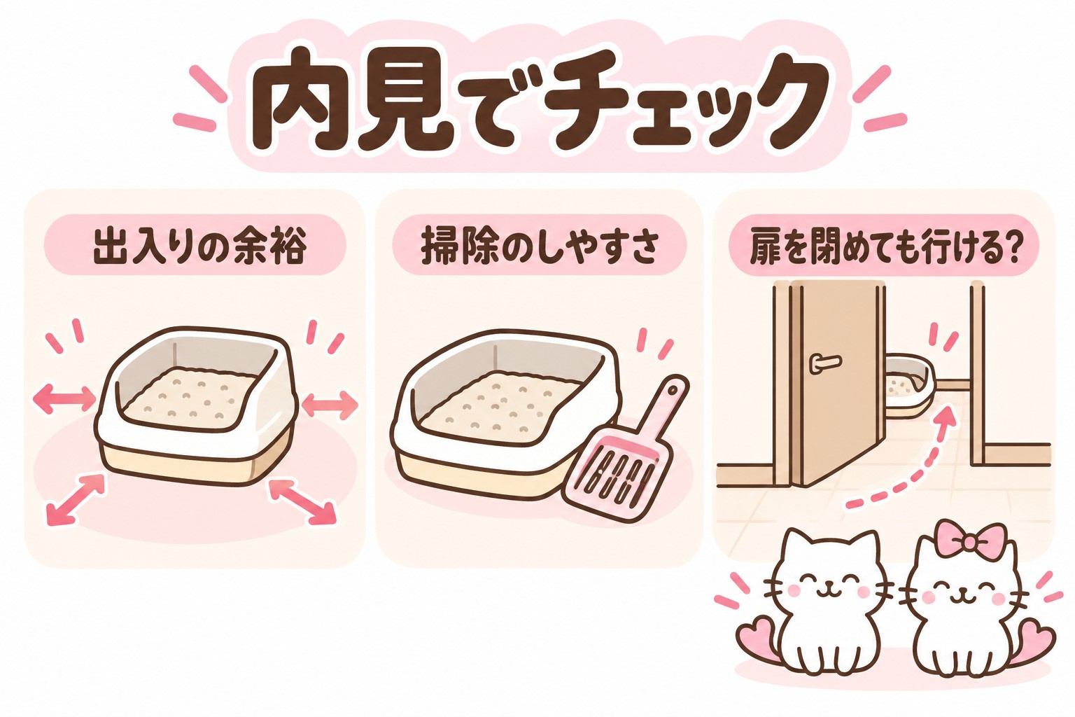 猫トイレの出入りと掃除の余裕、室内扉を内見で確認