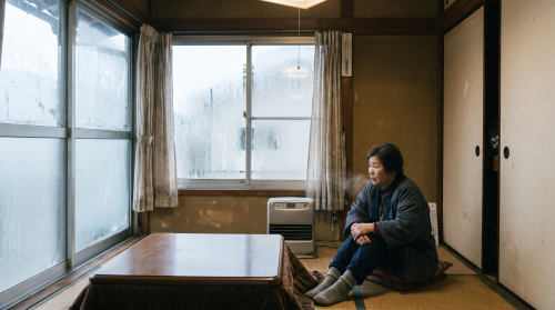 寒さに耐える古い和室の様子