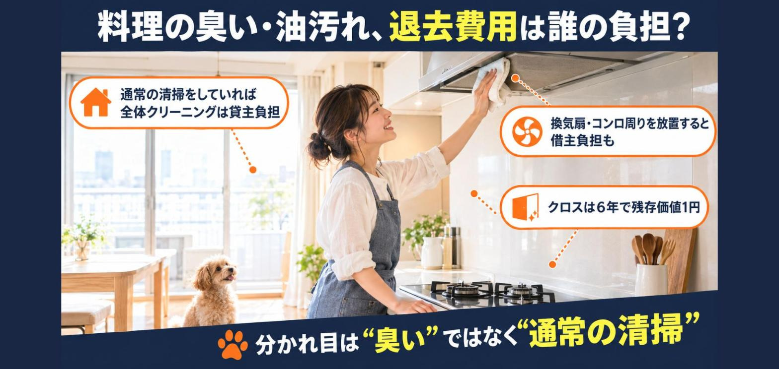 賃貸の「料理の臭い・油汚れ」は退去費用でいくら請求される?「通常の清掃」5項目と、借主負担になる3つの境目【国交省ガイドライン】の画像