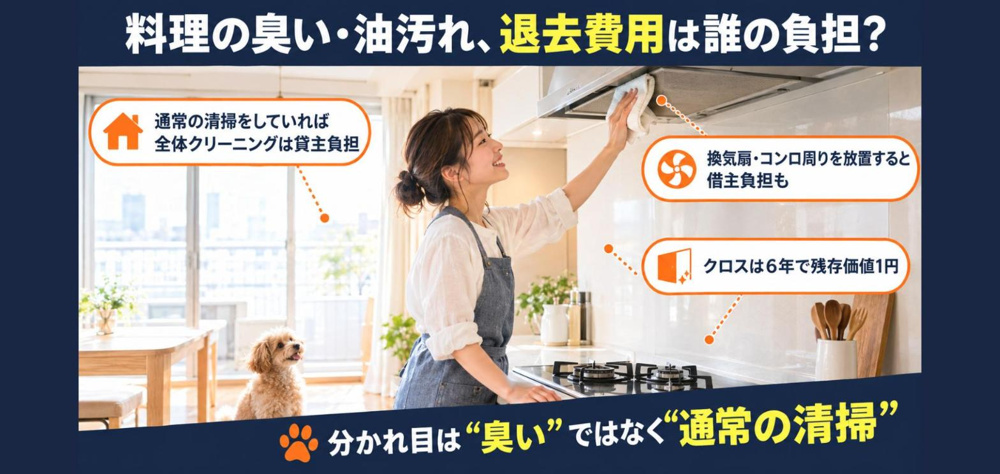 賃貸の「料理の臭い・油汚れ」は退去費用でいくら請求される？「通常の清掃」5項目と、借主負担になる3つの境目【国交省ガイドライン】の画像