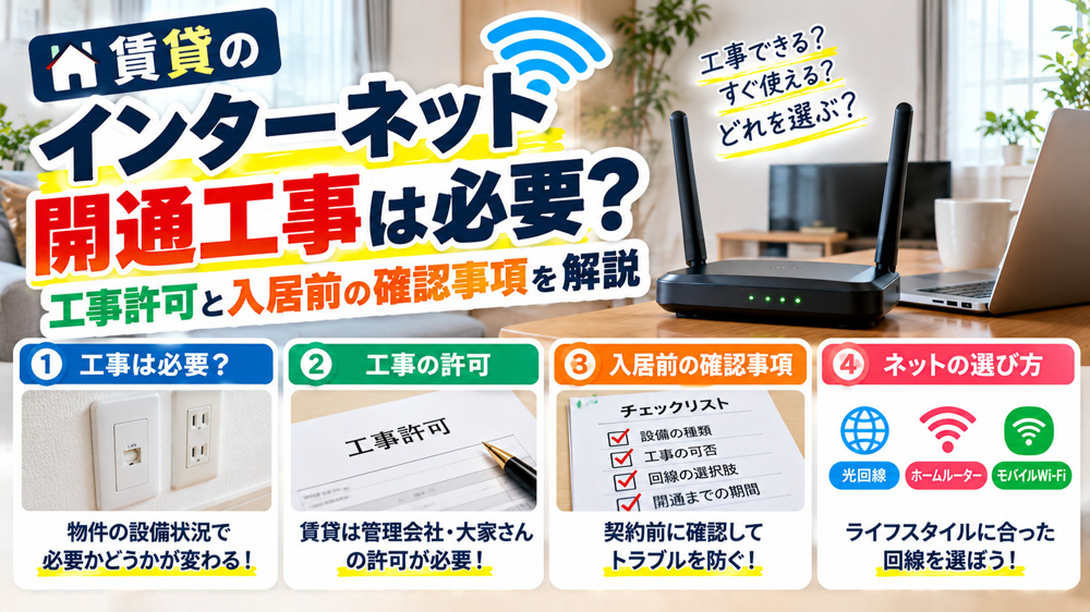 賃貸のインターネット開通工事は必要？工事許可と入居前の確認事項の画像