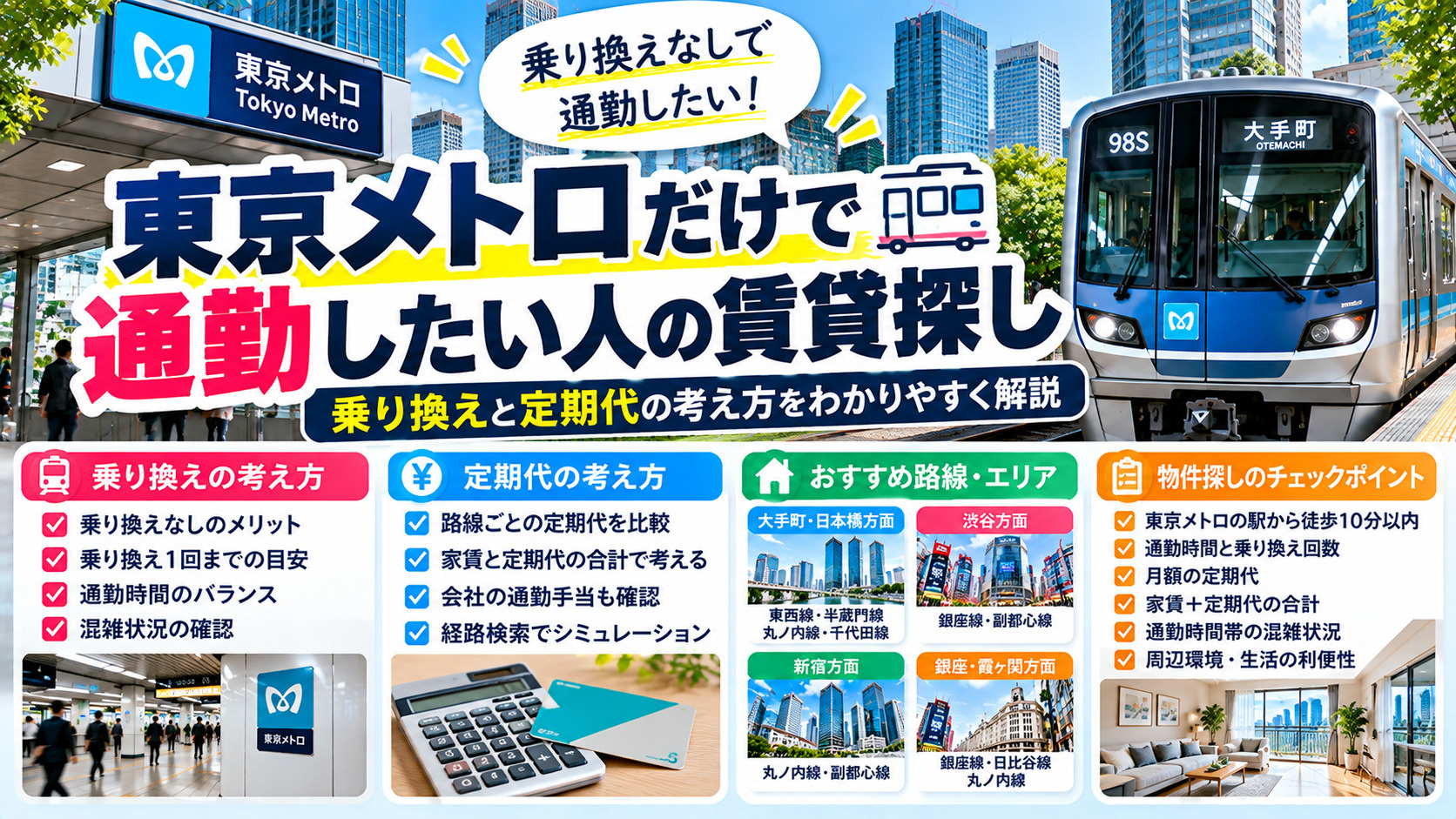 東京メトロだけで通勤したい人の賃貸探し｜乗り換えと定期代の考え方の画像