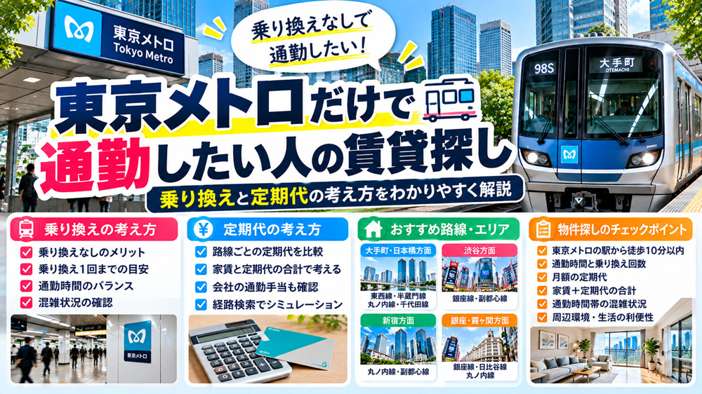 東京メトロだけで通勤したい人の賃貸探し｜乗り換えと定期代の考え方の画像