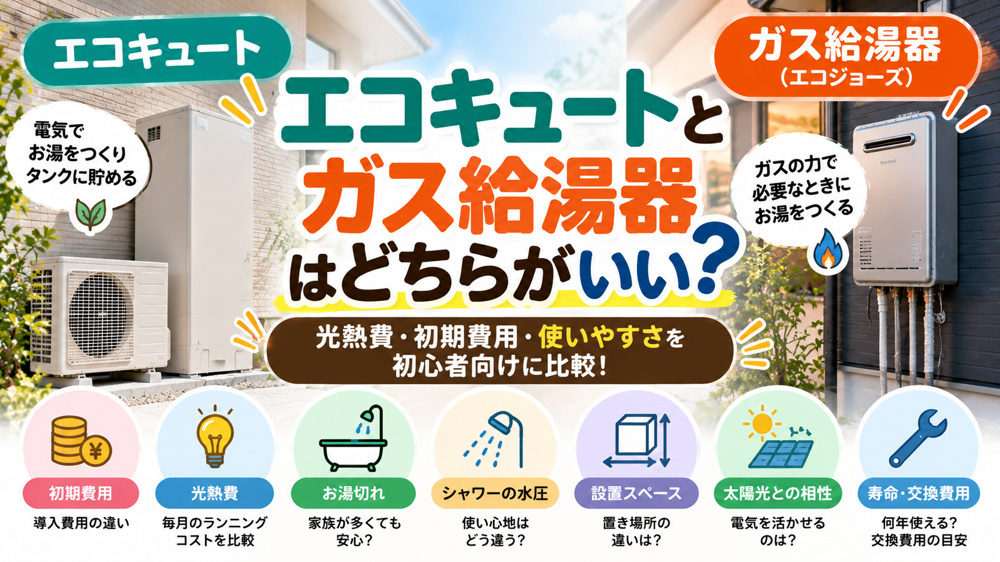 エコキュートとガス給湯器はどちらがいい？光熱費・初期費用・お湯切れ・使いやすさを比較の画像