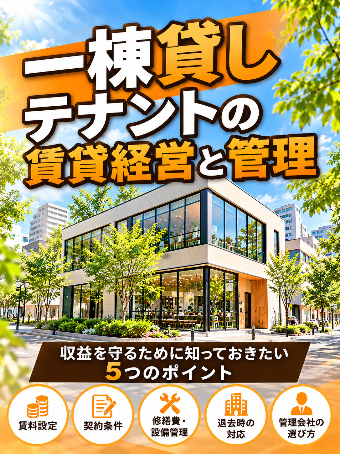 一棟貸しテナントの賃貸経営と管理。収益・契約・修繕・退去対応を紹介するスマホ用アイキャッチ