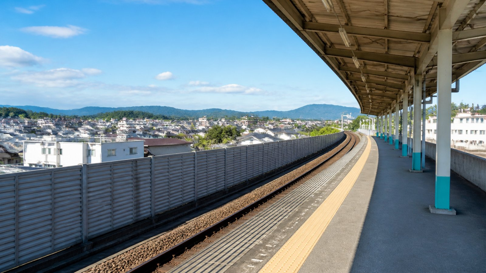 晴れた日の誰もいない駅のホームと線路