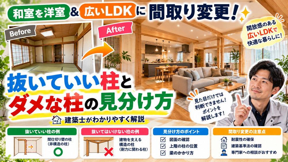 和室を洋室＆広いLDKに間取り変更！抜いていい柱とダメな柱の見分け方（建築士が解説）の画像