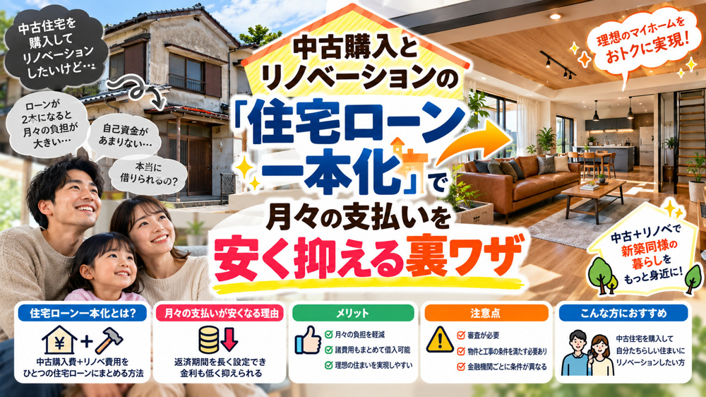 中古購入とリノベーションの「住宅ローン一本化」で月々の支払いを安く抑える裏ワザの画像