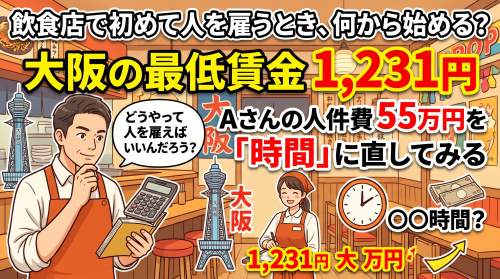 飲食店で人を雇う手続き！大阪の最低賃金は1,231円の画像