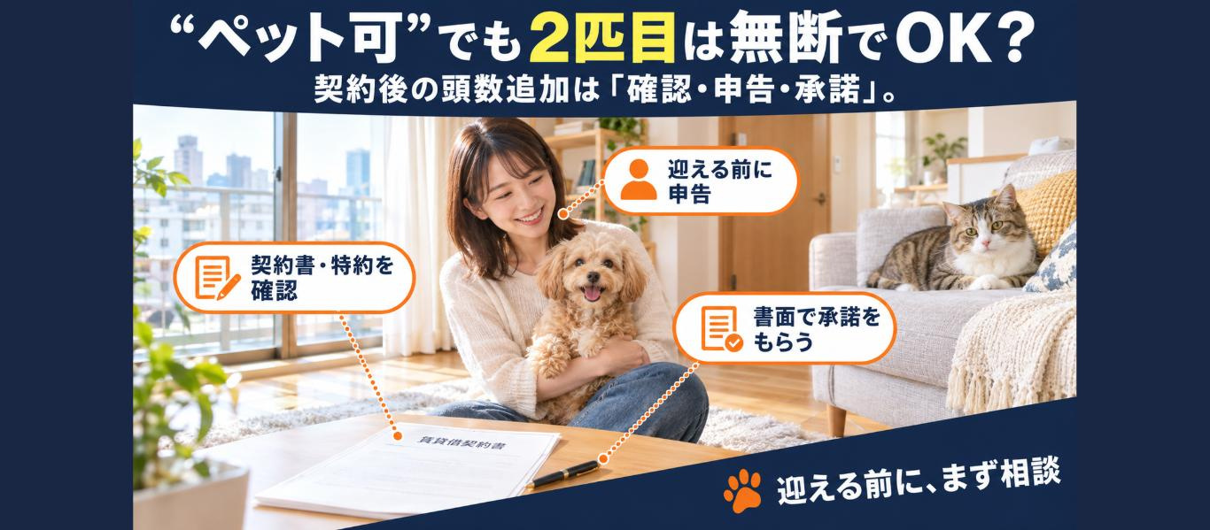 「ペット可」でも2匹目は無断でOK？契約後に頭数を増やす前に確認したい3つの書類と、契約解除に至る「信頼関係破壊」の境目【2026年最新】の画像