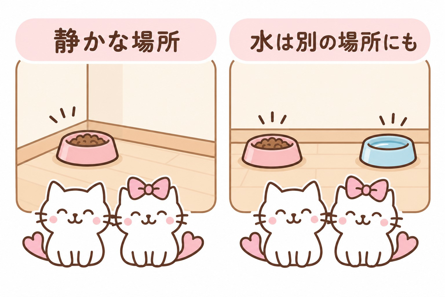 猫の食事は静かな場所に、水は別の場所にも用意
