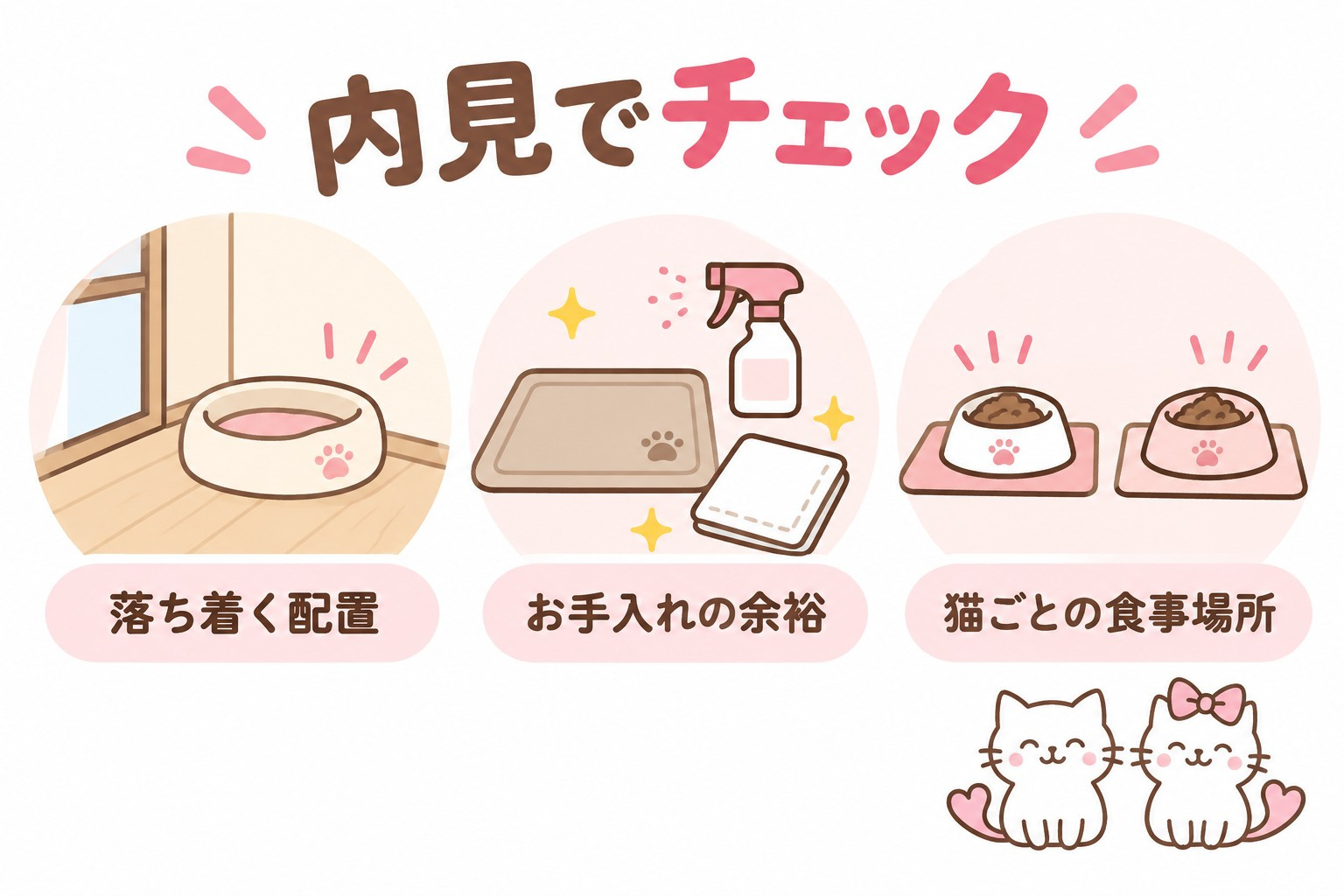 内見では落ち着く配置とお手入れの余裕、猫ごとの食事場所を確認