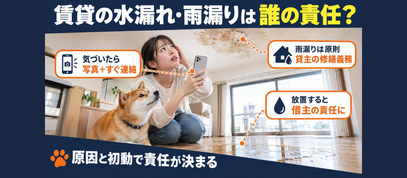 賃貸の水漏れ・雨漏りは誰の責任？貸主の修繕義務（民法606条）と、放置すると借主が損害賠償を負う3つの分かれ目【2026年最新】の画像