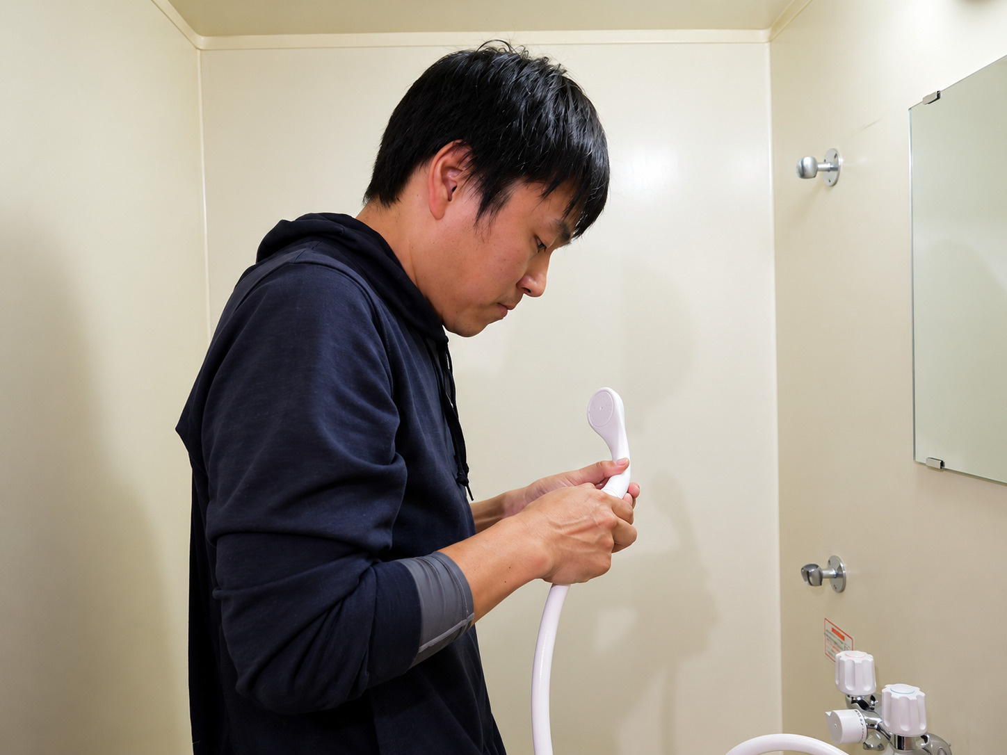 シャワーヘッドを取り付ける様子