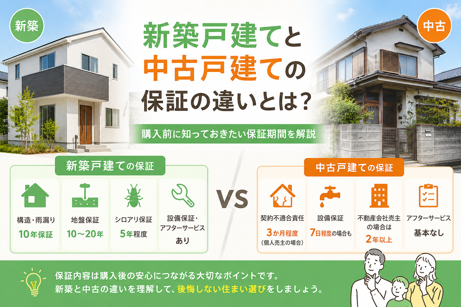 新築戸建てと中古戸建ての保証の違いとは？購入前に知っておきたい保証期間を解説の画像