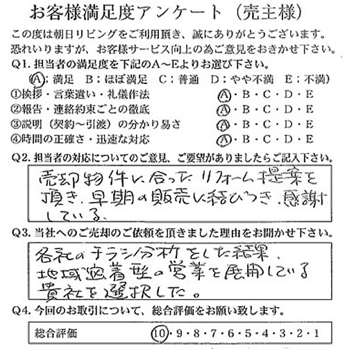 物件をご売却いただいたA.M様の画像