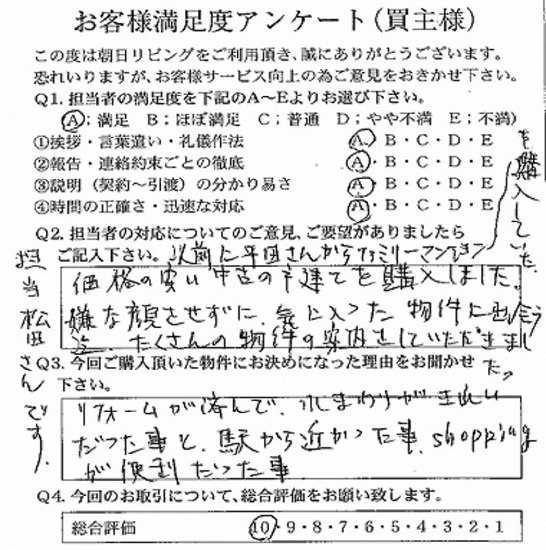 物件をご購入頂きましたＭ.Ｍ様の画像