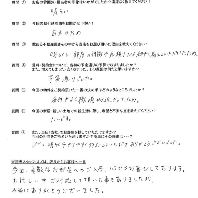 レインボーホーム松戸店 T・M様 24歳 女性の画像