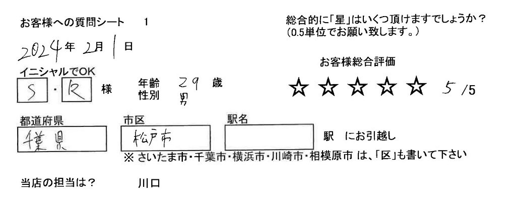 レインボーホーム松戸店　S・R様　29歳　男性の画像