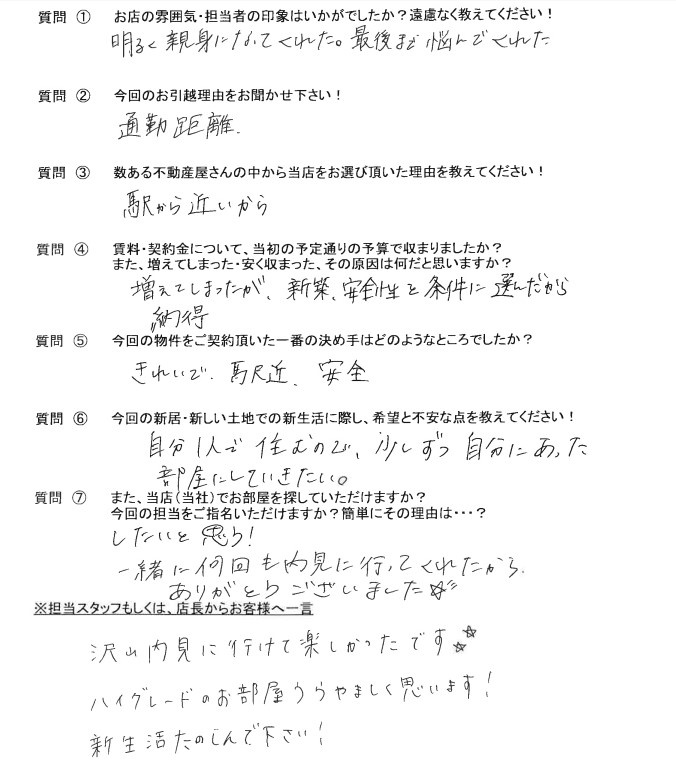 レインボーホーム柏店 S・Y様 25歳 女性の画像