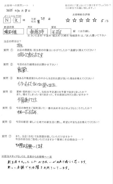 レインボーホーム柏店 N・K様 29歳 男性の画像