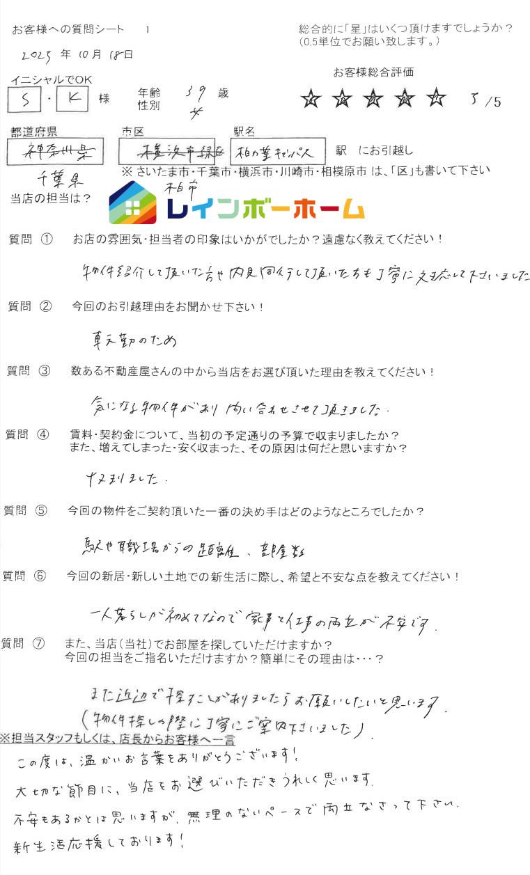 レインボーホーム柏店 S・K様 39歳 女性の画像