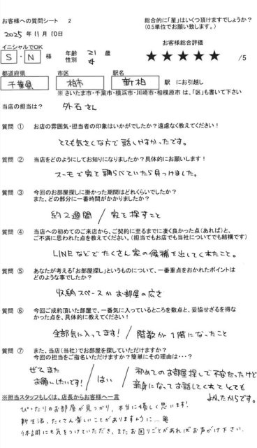 レインボーホーム柏店 S・N様 21歳 女性の画像