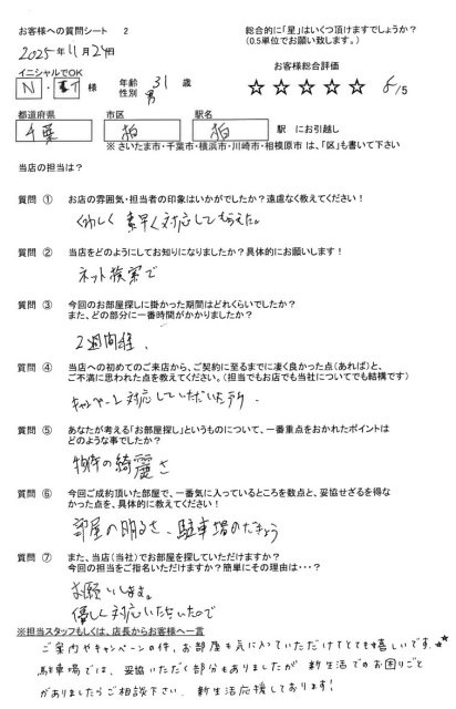 レインボーホーム柏店 N・T様 31歳 男性の画像