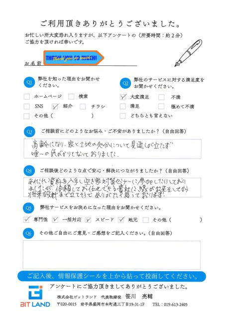 盛岡市　相続不動産（空き家）処分　女性